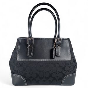 EC/LN - COACH - Leather/Canvas Hand Bag/Shoulder Bag Black, Expandable